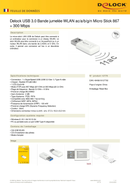 DeLOCK 12770 USB 3.0 Dual Band WLAN ac/a/b/g/n Micro Stick 867 + 300 Mbps Fiche technique