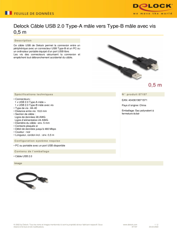 DeLOCK 87197 Cable USB 2.0 Type-A male to Type-B male Fiche technique | Fixfr