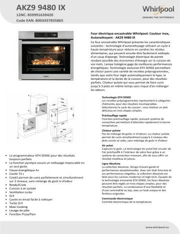 Whirlpool AKZ9 9480 IX Oven Manuel utilisateur | Fixfr