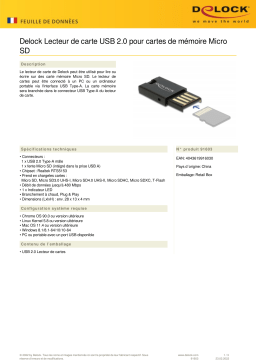 DeLOCK 91603 USB 2.0 Card Reader for Micro SD memory cards Fiche technique