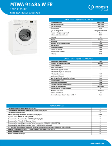 Indesit MTWA 91484 W FR Washing machine Manuel utilisateur | Fixfr