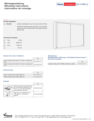 Hafele  405.71.002 Sliding Door Hardware  Guide d'installation | Fixfr