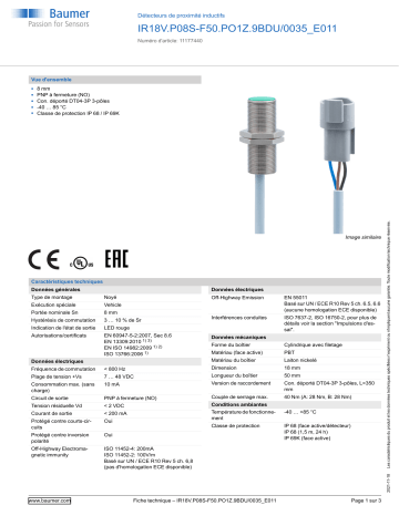 Baumer IR18V.P08S-F50.PO1Z.9BDU/0035_E011 Inductive proximity switch Fiche technique | Fixfr