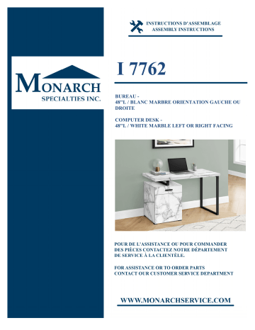 Monarch Specialties I 7762 COMPUTER DESK Manuel utilisateur | Fixfr