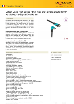 DeLOCK 86993 High Speed HDMI cable male straight to male 90° downwards angled 48 Gbps 8K 60 Hz 3 m Fiche technique