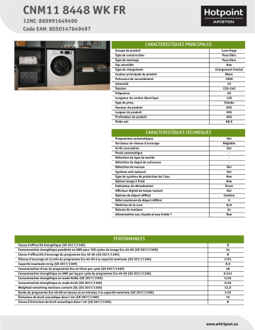 HOTPOINT/ARISTON CNM11 8448 WK FR Washing machine Manuel utilisateur | Fixfr