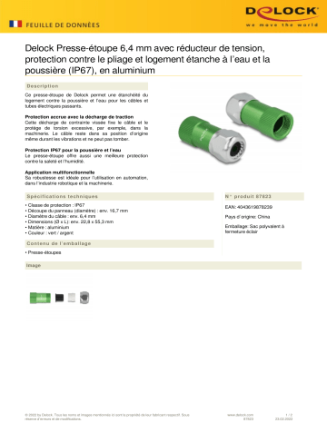 DeLOCK 87823 Cable Gland 6.4 mm Fiche technique | Fixfr