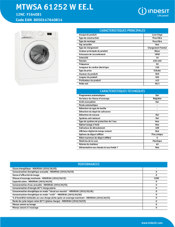 Indesit MTWSA 61252 W EE.L Washing machine Manuel utilisateur | Fixfr