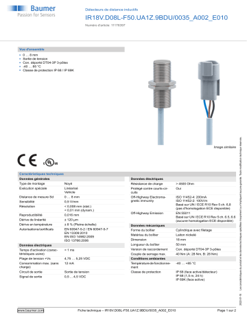 Baumer IR18V.D08L-F50.UA1Z.9BDU/0035_A002_E010 Inductive distance sensor Fiche technique | Fixfr