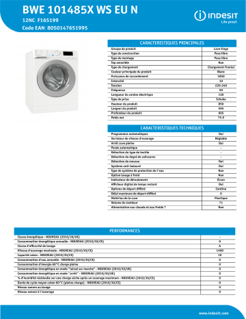 Indesit BWE 101485X WS EU N Washing machine Manuel utilisateur | Fixfr