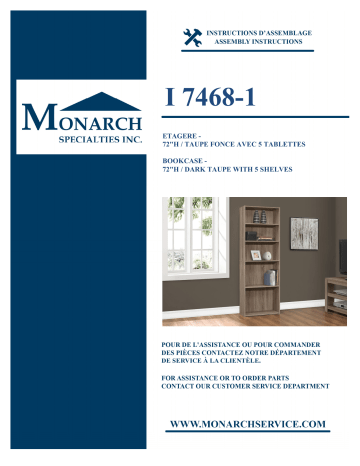 Monarch Specialties I 7468 BOOKCASE Manuel utilisateur | Fixfr