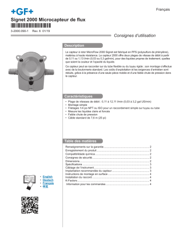 GF Signet Type 2000 Microcapteur de flux Manuel du propriétaire | Fixfr
