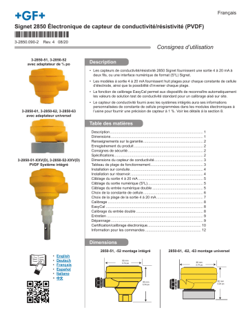 GF Signet Type 2850 Électronique de capteur de conductivité/résistivité (PVDF) Manuel du propriétaire | Fixfr