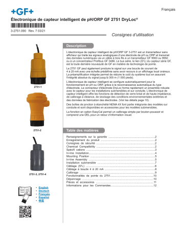 GF Signet Type 2751 DryLoc® pH/ORP Smart Sensor Electronics Manuel du propriétaire | Fixfr