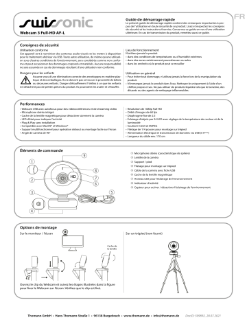 swissonic Webcam 3 Full-HD AF-L Guide de démarrage rapide | Fixfr