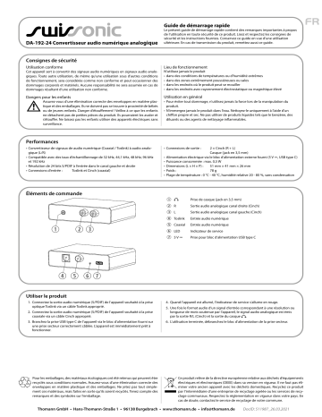 swissonic DA-192-24 Digital Analog Conve Guide de démarrage rapide | Fixfr
