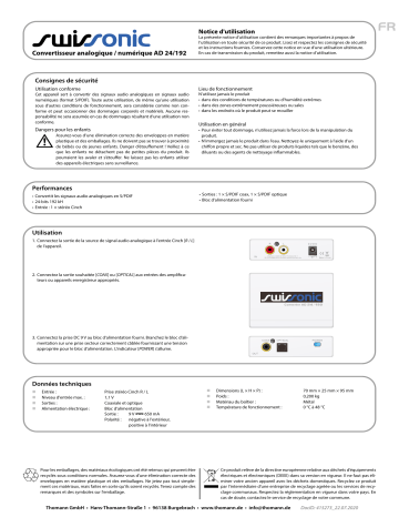 swissonic Converter AD 24/192 Guide de démarrage rapide | Fixfr