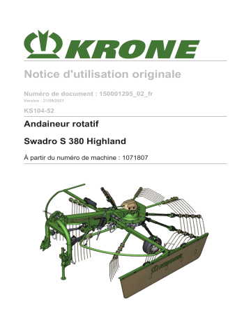 Krone BA Swadro S 380 (KS104-52) Mode d'emploi | Fixfr