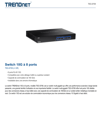 Trendnet TEG-S708 8-Port 10G Switch Fiche technique | Fixfr