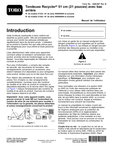 Toro 21in Recycler/Rear Bagging Lawn Mower Walk Behind Mower Manuel utilisateur | Fixfr