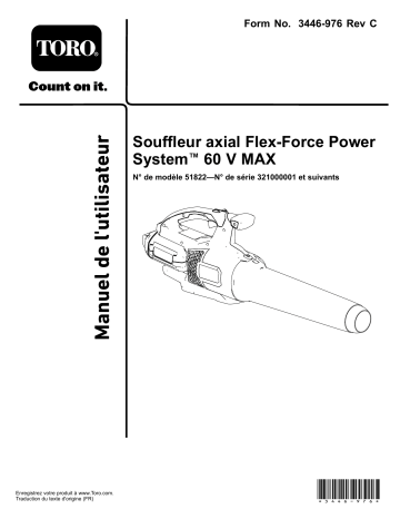 Toro Flex-Force Power System 60V MAX Axial Blower Blowers/Vacuum Manuel utilisateur | Fixfr