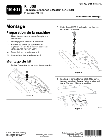 Toro USB Kit, Z Master 2000 Series Riding Mower Riding Product Guide d'installation | Fixfr