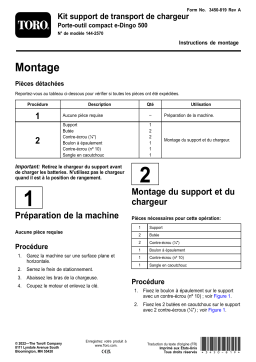 Toro Charger Transport Mount Kit, e-Dingo 500 Compact Tool Carrier Compact Utility Loader Guide d'installation