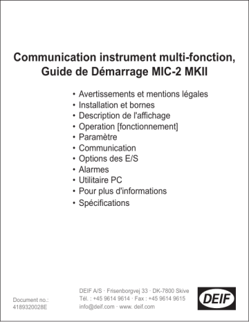 MIC-2 MKII FCT | Deif MIC-2 MKII Multi-instrument Guide de démarrage rapide | Fixfr