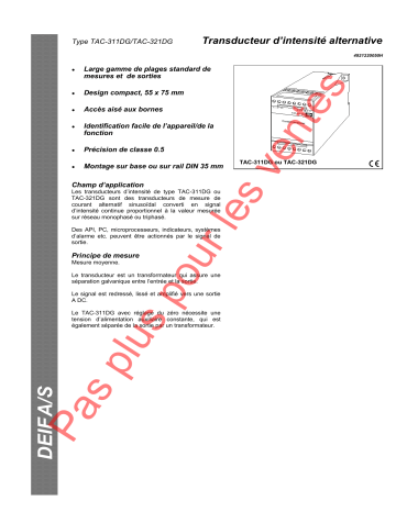 TAC-311DG | Deif TAC-321DG Single-function transducer Fiche technique | Fixfr