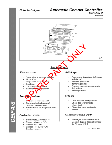Deif AGC-2 Automatic genset controller Fiche technique | Fixfr