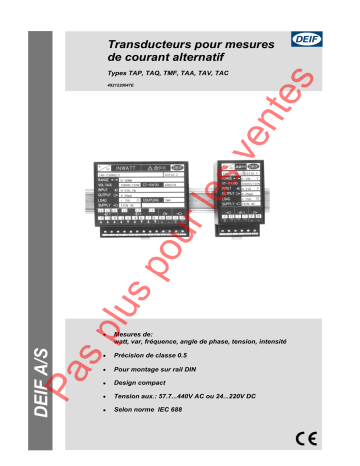 TMF-210DG | Deif TAP-210D & TAA-210DG & TAV-210DG Phase angle transducer Fiche technique | Fixfr