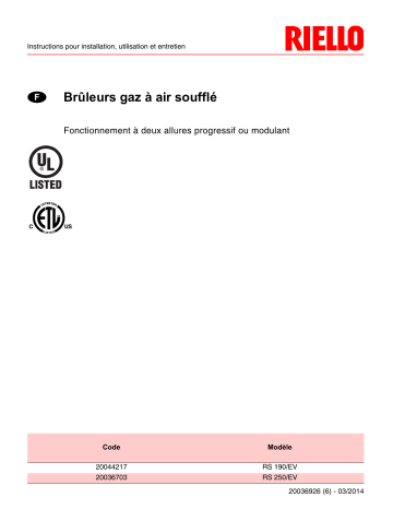 Riello RS 190/EV Installation manuel | Fixfr