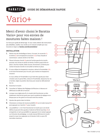 Baratza Vario+ Grinder Guide de démarrage rapide | Fixfr