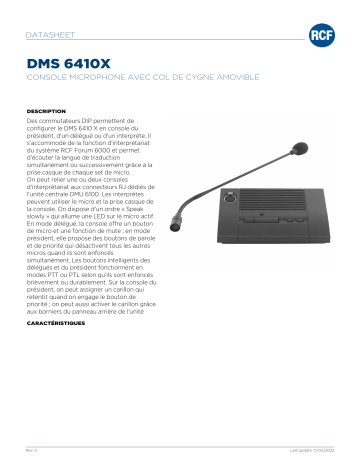 RCF DMS 6410X MICROPHONE CONSOLE REMOVABLE GOOSENECK spécification | Fixfr