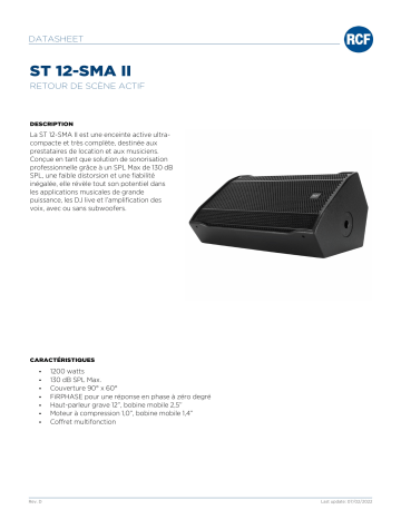 RCF ST 12-SMA II ACTIVE STAGE MONITOR spécification | Fixfr