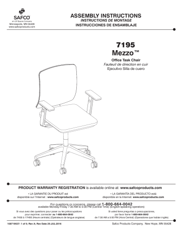 Safco 7195BL Mezzo™ Task Chair Manuel utilisateur | Fixfr