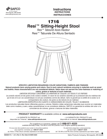 Safco 1716GR Resi® Sitting-Height Stool Manuel utilisateur | Fixfr
