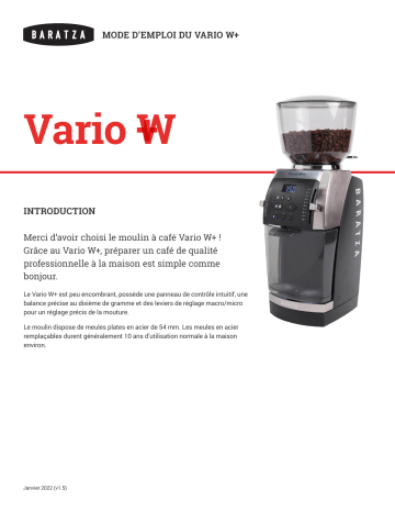 Baratza Vario W+ Grinder Manuel du propriétaire | Fixfr