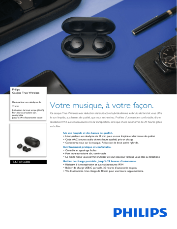 Philips TAT4556BK/00 Casque True Wireless Manuel utilisateur | Fixfr