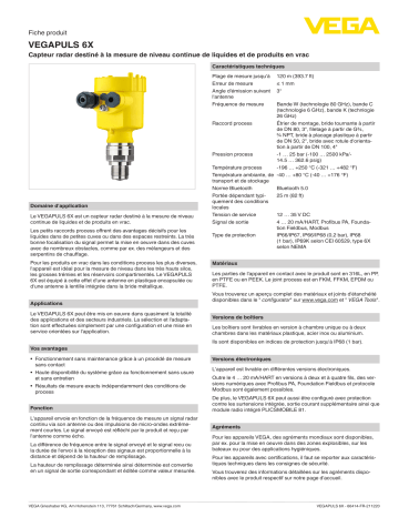 Vega VEGAPULS 6X Radar sensor for continuous level measurement of liquids and bulk solids spécification | Fixfr