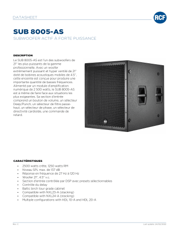 RCF SUB 8005-AS ACTIVE HIGH POWER SUBWOOFER spécification | Fixfr