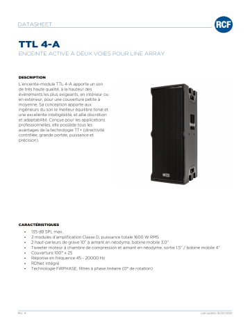 RCF TTL 4-A ACTIVE TWO-WAY ARRAY SPEAKER spécification | Fixfr