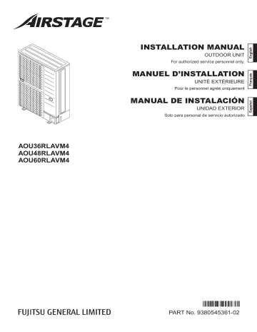 AOU36RLAVM4 | AOU48RLAVM4 | Fujitsu AOU60RLAVM4 Installation manuel | Fixfr