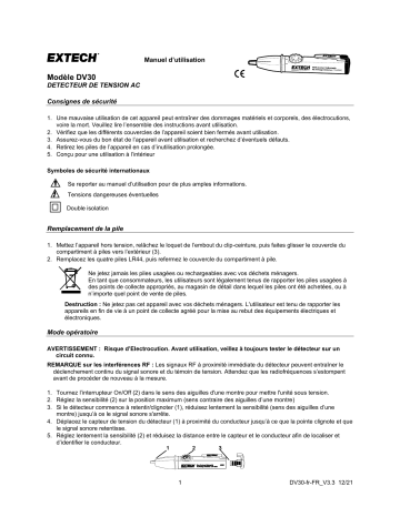 Extech Instruments DV30 Non-Contact Adjustable AC Voltage Detector Manuel utilisateur | Fixfr