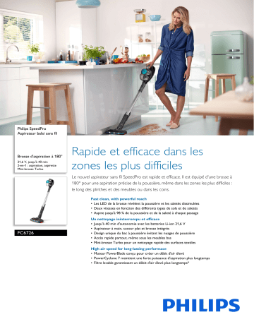 Philips FC6726/01R1 SpeedPro Aspirateur balai sans fil Manuel utilisateur | Fixfr