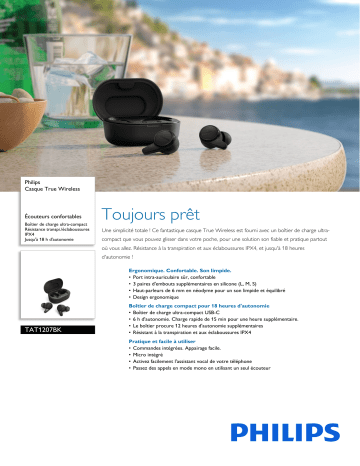 Philips TAT1207BK/00 Casque True Wireless Manuel utilisateur | Fixfr