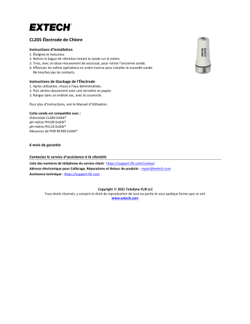 Extech Instruments CL205 ExStik Replacement Chlorine Electrode Module Manuel utilisateur | Fixfr