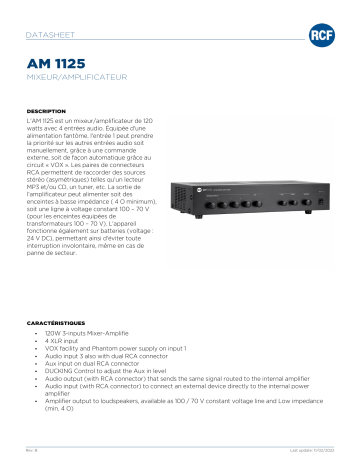 RCF AM 1125 MIXER AMPLIFIER spécification | Fixfr