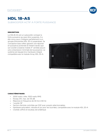 RCF HDL 18-AS ACTIVE FLYABLE HIGH POWER SUBWOOFER spécification | Fixfr