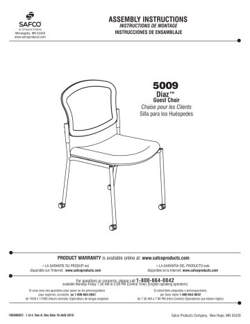 Safco 5009BV Diaz™ GuestBistro Mesh Back Chair Manuel utilisateur | Fixfr